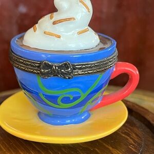 VTG Coffee Latte Cup & Saucer Hinged Trinket Box CUTEST small